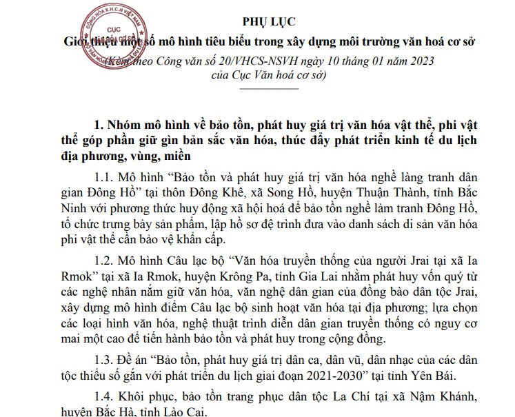 Giới thiệu các mô hình tiêu biểu trong xây dựng môi trường văn hóa cơ sở