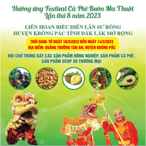 Ban tổ chức các hoạt động trải nghiệm hưởng ứng chào mừng Lễ hội Cà phê Buôn Ma Thuột lần thứ 8 năm 2023 huyện Krông Pắc ban hành điều lệ thi đấu biểu diễn Lân, Sư, Rồng