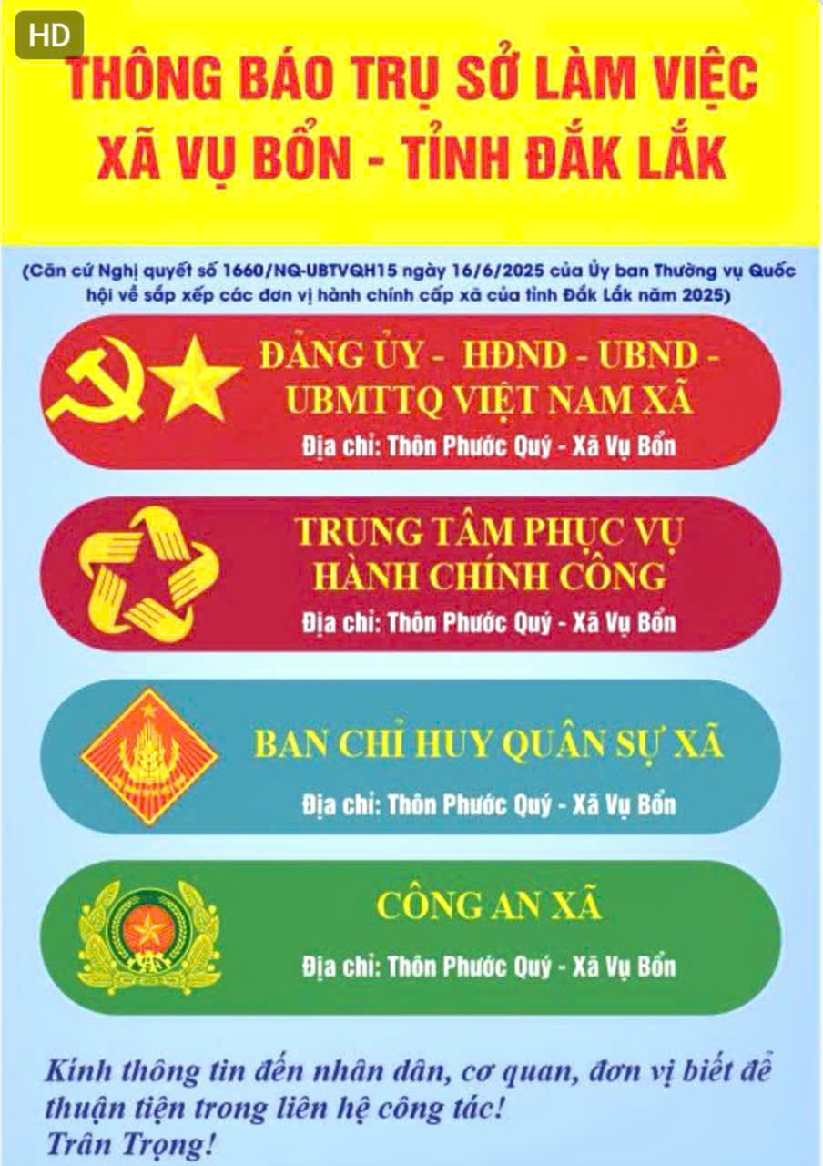 THÔNG BÁO TRỤ SỞ LÀM VIỆC XÃ VỤ BỔN