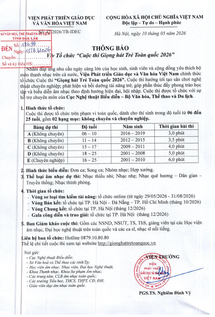 CUỘC THI GIỌNG HÁT TRẺ TOÀN QUỐC NĂM 2026